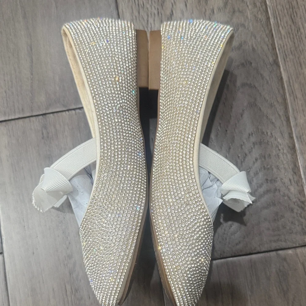Sparkling crystal rhinestone Kids dress party Shoes with elastic Bow
